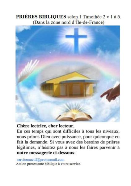 PRIERES BIBLIQUES selon 1 Timothée 2 v 1 à 6 - Annonces.eBible.fr : Annonces gratuites entre chrétiens